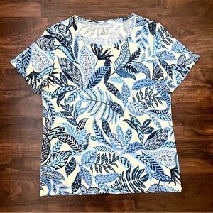 Ann Taylor White & Blue Floral Tropical Women’s Stretchy Pullover Top Size M